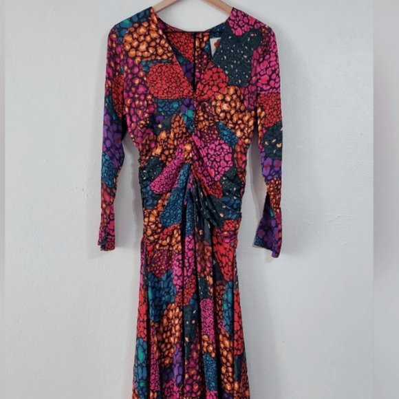 FARM RIO RAINBOW HEARTS LONG SLEEVE V-NECK MIDI DRESS sz S - Picture 9 of 9